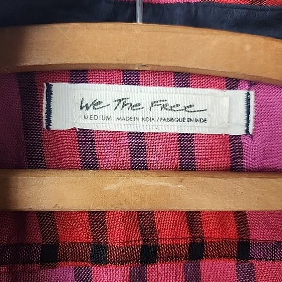 Free People Pacific Dawn Plaid Shirt Womens Size MED Drawstring Waist Snap Front - Picture 5 of 10